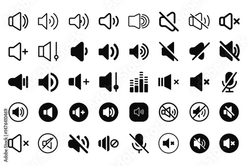 Vector pack featuring sleek mute and volume icons, perfect for enhancing digital interfaces. Ideal for audio controls and media applications