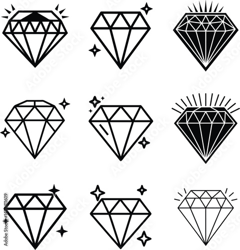 Diamond Icon Collection. Elegant Sparkle Gem Vector Set for Luxury Design