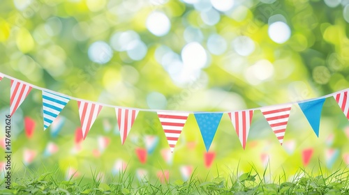 Flag Day Natural Background: Red Flags Merge with Wilderness, Spreading an Ecological Scroll Co - painted by Mountains, Rivers, Plants and Flag Passion