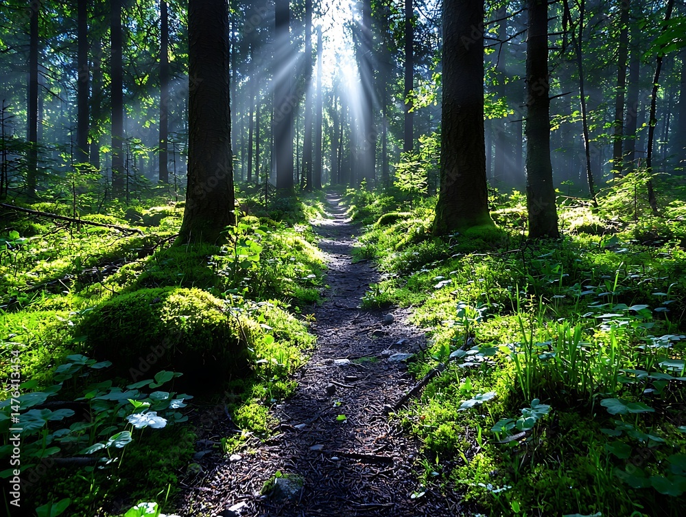 Fototapeta premium Sunbeams Forest Path (1)