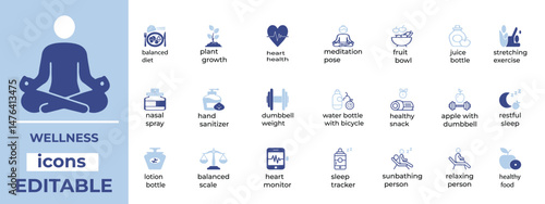 Clean line art icons for wellness, self-care, and lifestyle design. Perfect for health brands, apps, and creative projects.