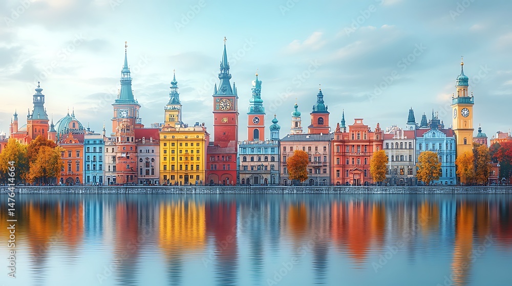 Obraz premium Vibrant architectural skyline near waterfront high resolution picture