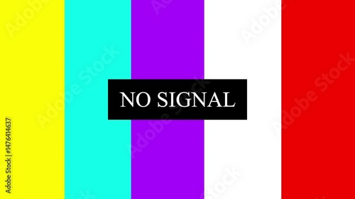 Television test pattern with bright color bars and no signal message.Television test pattern with no signal message displayed on a bright color bars backdrop for communication failure