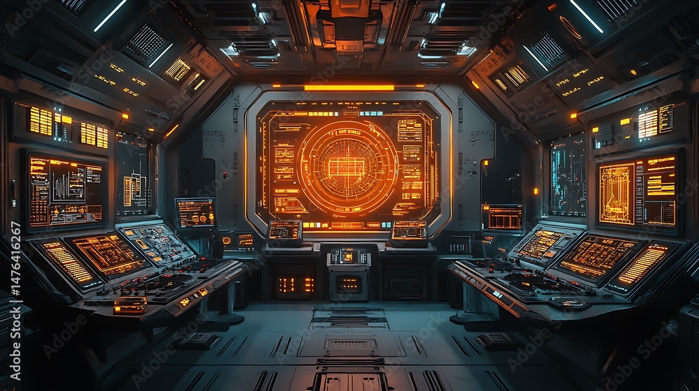 Fototapeta premium Spacecraft navigation room showcasing futuristic technology high resolution picture