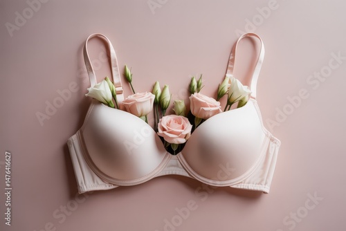 Feminine bra adorned with delicate pink roses.