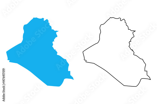 iraq country map. Map in various outline and blue silhouette styles