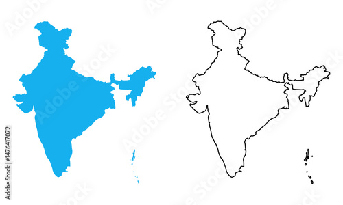 India country map. Map in various outline and blue silhouette styles