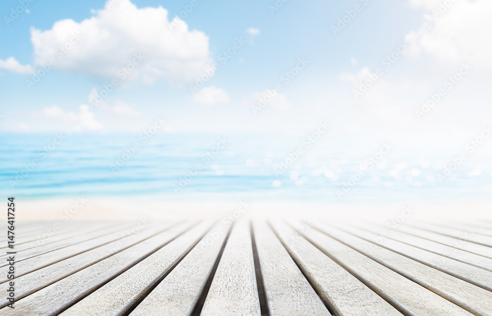 summer background of wooden embankment against defocused sea summer background of wooden embankment against defocused sea