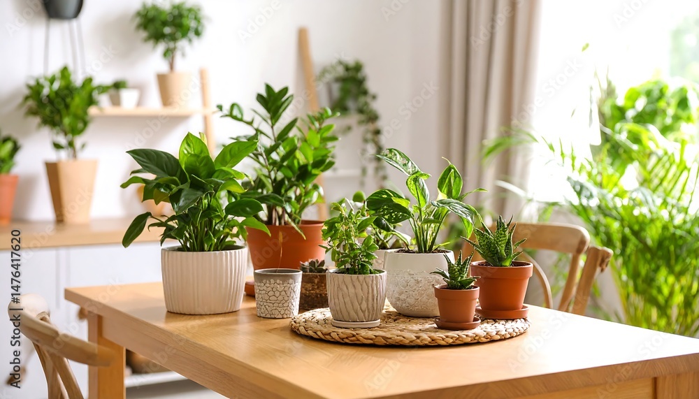Indoor Plants Collection on Wooden Table Indoor Plants Collection on Wooden Table
