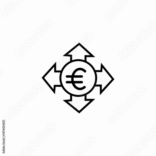 euro arrows outward icon sign vector
