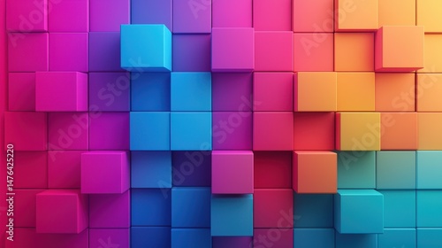 Colorful 3D Cubes in Gradient Arrangement Creating Modern Abstract Background for Design Purposes