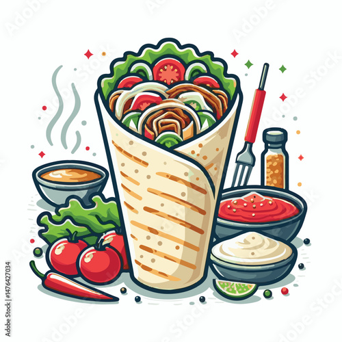 meat, meal, grilled, dinner, delicious, lunch, food, chicken, fast, restaurant, shawarma, cuisine, beef, sandwich, grill, snack, background, isolated, bread, turkish, wrap, dish, fresh, kebab, salad, 