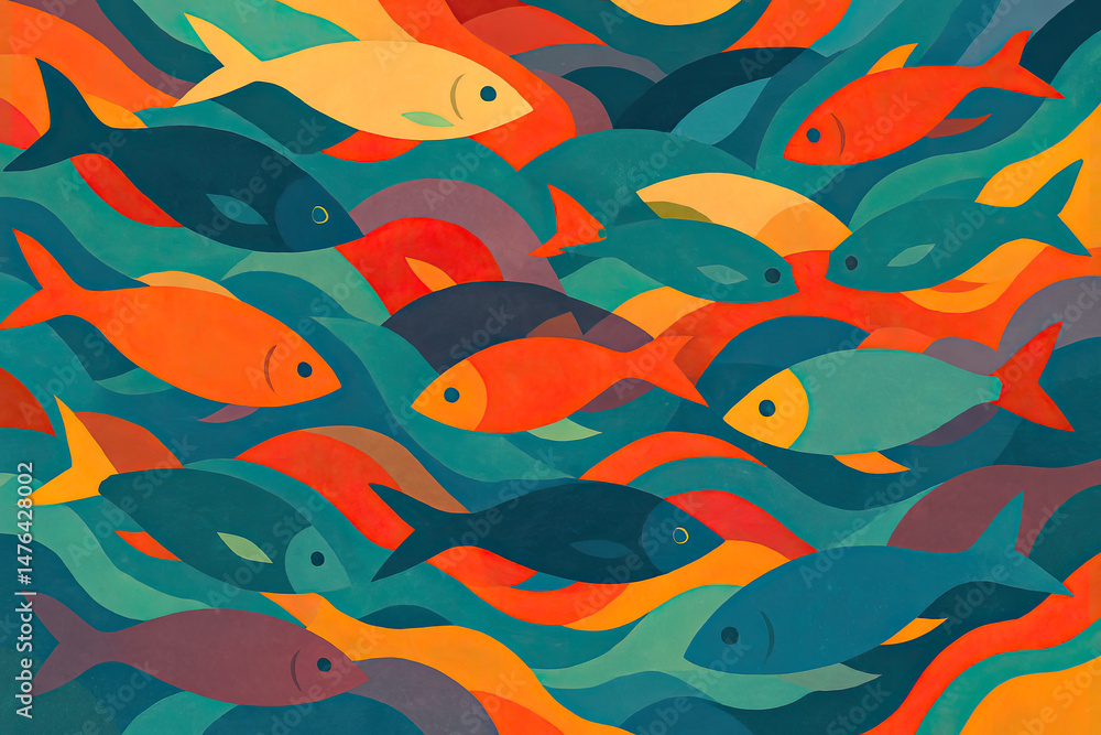 Naklejka premium Generative AI: Colorful Abstract Fish Pattern Background 