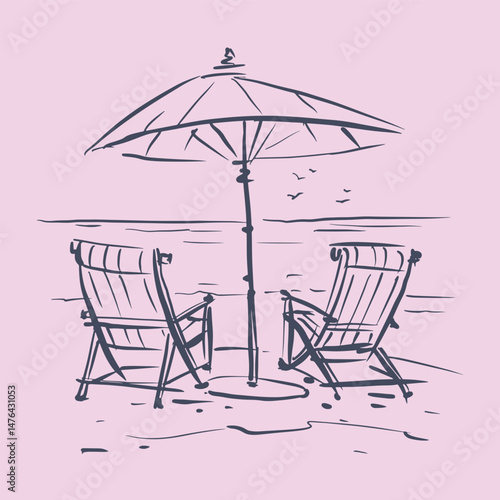 beach chairs and umbrella vector for card decoration illustration
