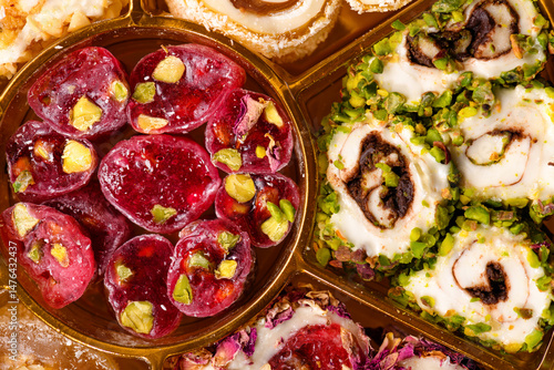 Sweet food Turkish delight, traditional food, assorted locum