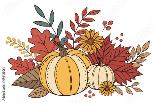 68 autumn floral arrangement, colorful autumn leaves, fall botanicals, decorative pumpkins, natural fall decor, warm autumnal palette, textured foliage, seasonal harvest display, cozy autumnal still l