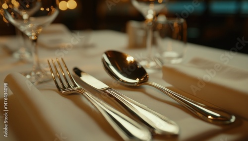 Elegant Dinner Table Setting: Silverware, Close-Up