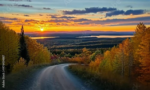 Sunset Autumn Colors at Quill Hill Overlooking Rangeley Lakes, Western Maine