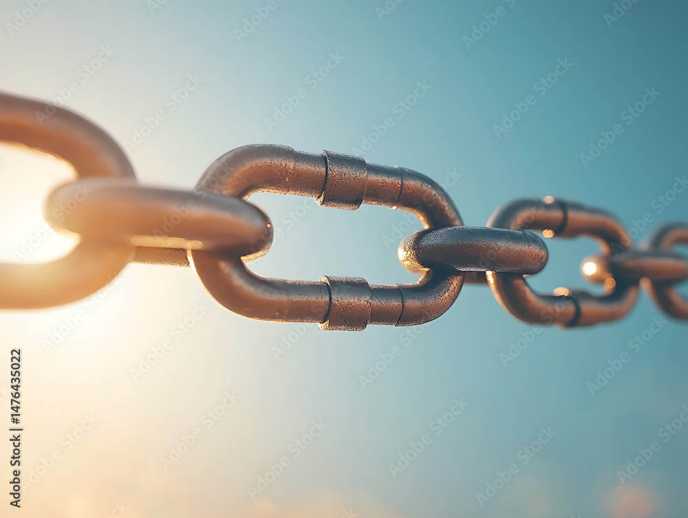 Obraz premium Strong Metal Chain with Sunlight Background.