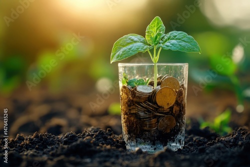 Wallpaper Mural A small plant growing from coins in a glass Torontodigital.ca