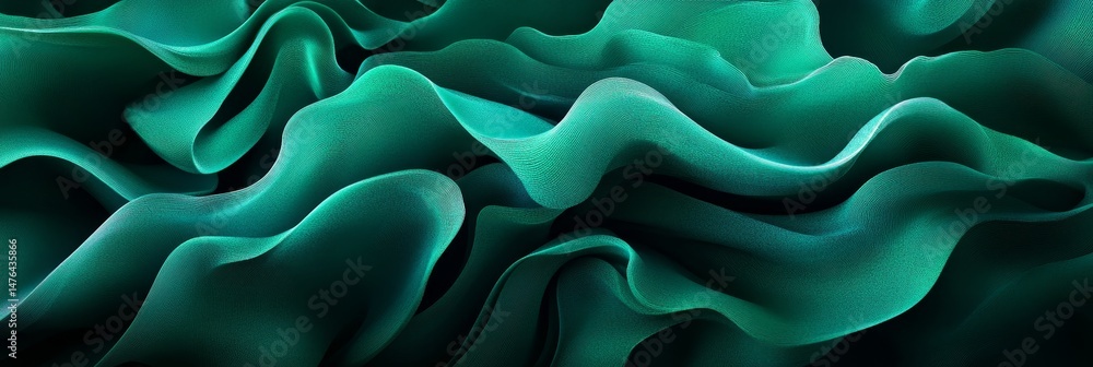 Obraz premium Abstract Flowing Green Fabric An Elegant Minimalistic Background of Dynamic Wavy Texture