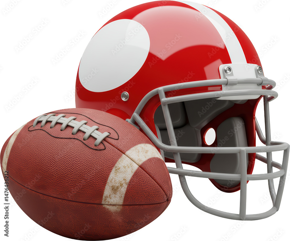 Naklejka premium American Football Helmet and Ball Red White Gridiron Game Day Sport