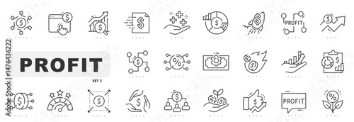 Set of profit related line icons. Income, earning, money, savings etc. Editable stroke. Set 2