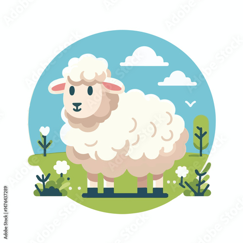 animal, sheep, agriculture, farm, livestock, lamb, countryside, mammal, nature, wool, white, farming, grass, cute, domestic, illustration, rural, graphic, pasture, field, vector, cattle, isolated, ani