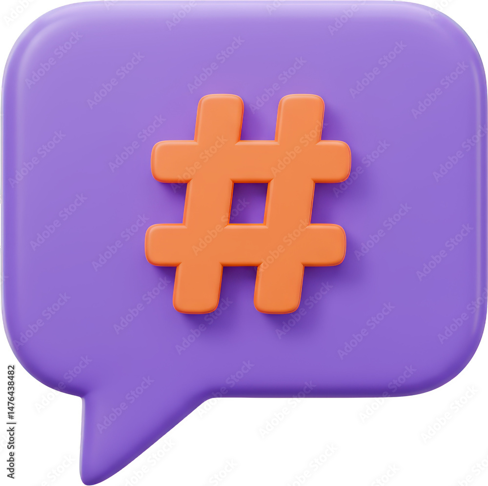 Obraz premium 3D Rendered Vibrant Social Media Hashtag Icon in a Speech Bubble
