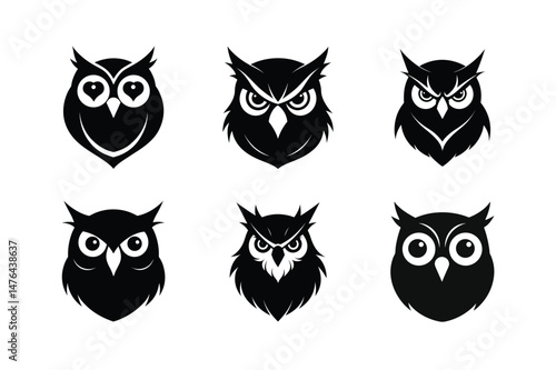 Owl head silhouette Vector bundle  illustration, Set of Owl head silhouette 