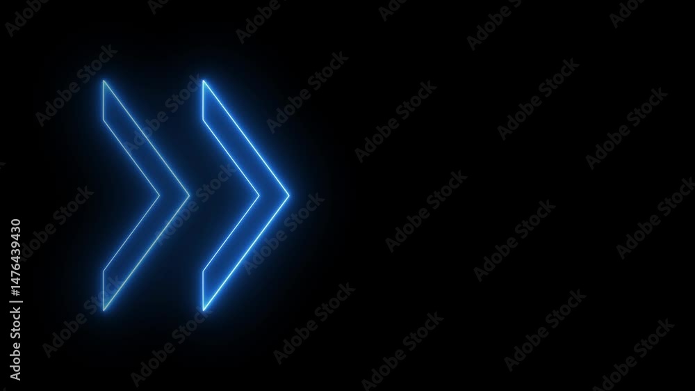 Looping animation of glowing neon right arrow sign on black background, symbolizing road direction, navigation, advertising signage, traffic guidance, directional neon indicator Looping animation of glowing neon right arrow sign on black background, symbolizing road direction, navigation, advertising signage, traffic guidance, directional neon indicator