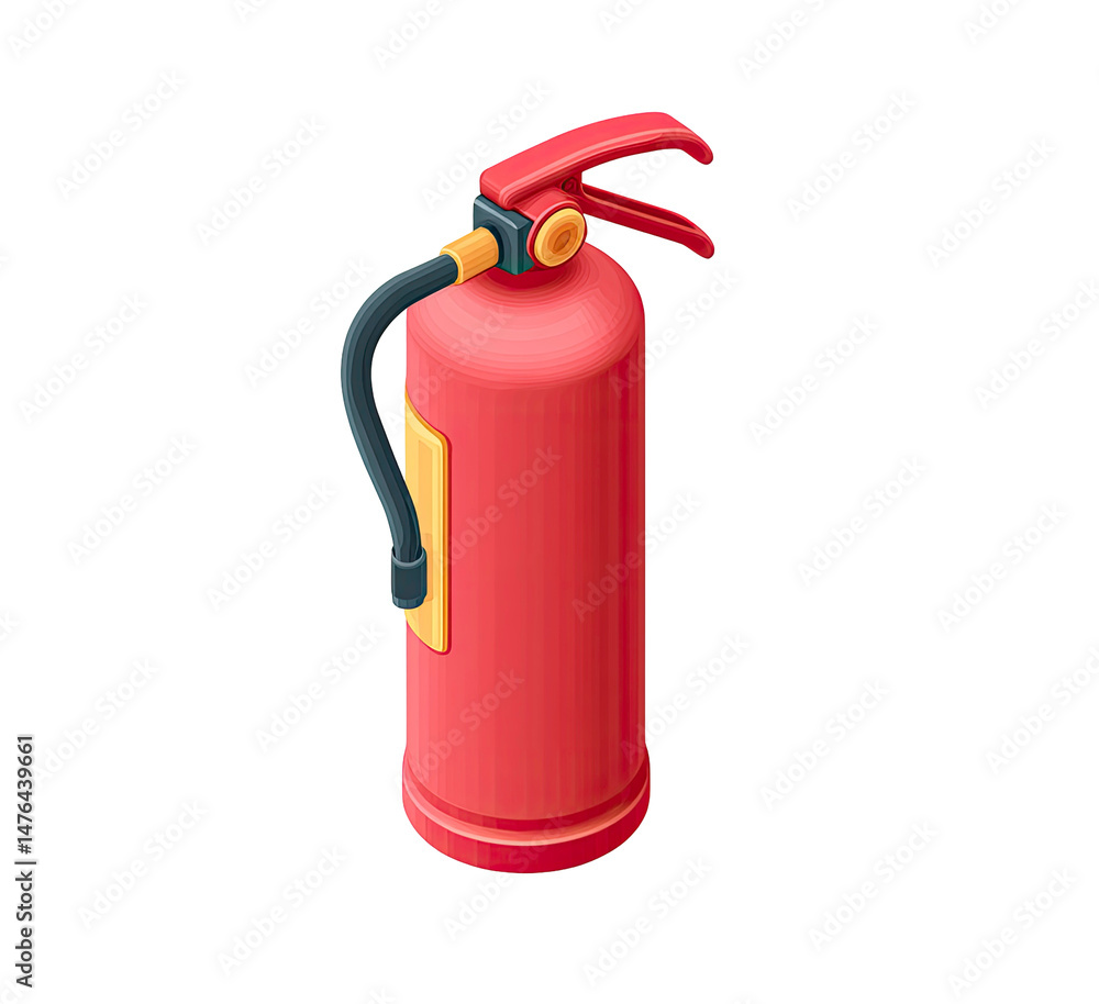 Obraz premium Red Fire Extinguisher Isometric Illustration on Transparent Background. Red Fire Extinguisher png, Red Fire Extinguisher 3d icon, Red Fire Extinguisher icon.