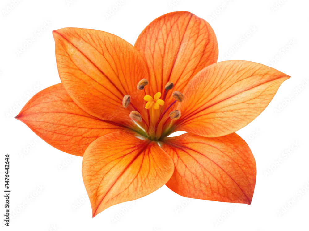 Obraz premium Vibrant bougainvillea flower showcases stunning orange petals with intricate veins and delicate center, radiating beauty and warmth