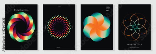 Modern gradient poster background vector set.Cover template with vibrant perspective geometric prism shapes in motion. Ideal design for social media, cover, banner, flyer. 
