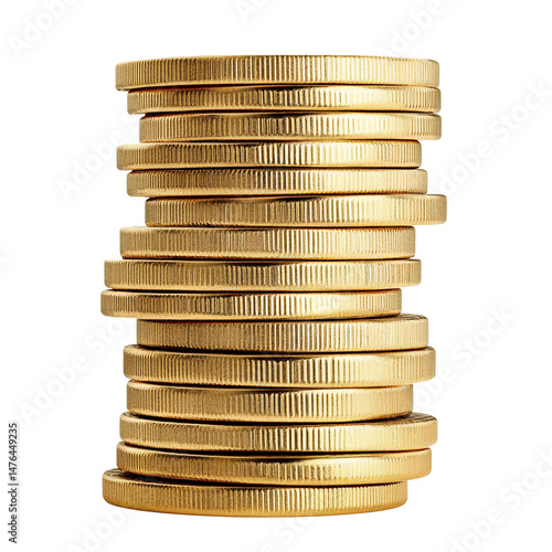stack of gold coins on white background