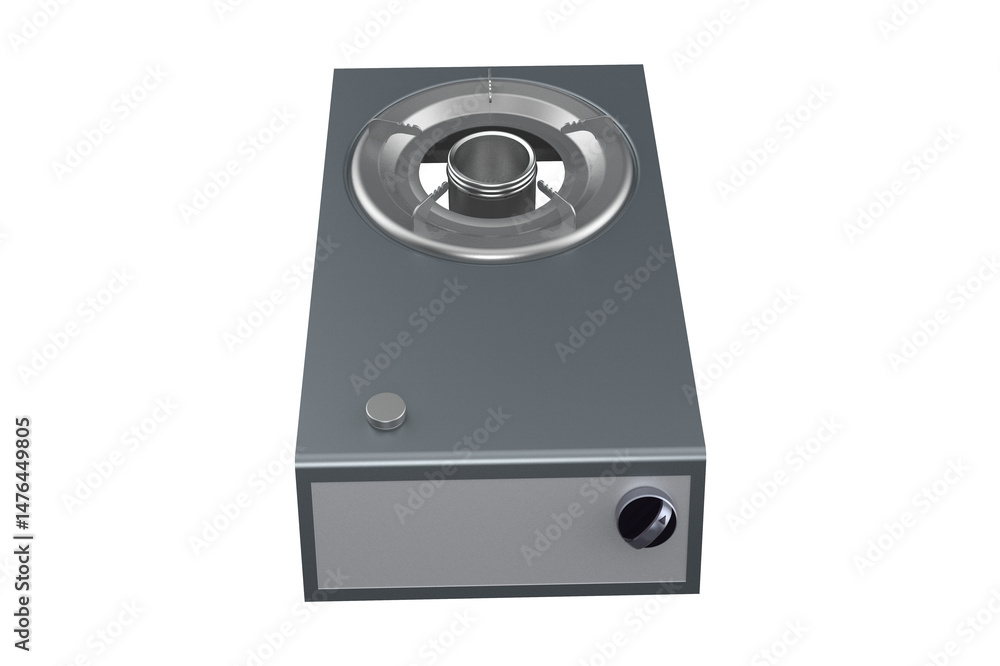 Obraz premium Compact Single Burner Gas Stove with Minimalist Design for Small Kitchens, Camping, and Space-Saving Solutions, KITCHEN BURNER GAS STOVE OVEN COOKING, on a PNG Transparent Background