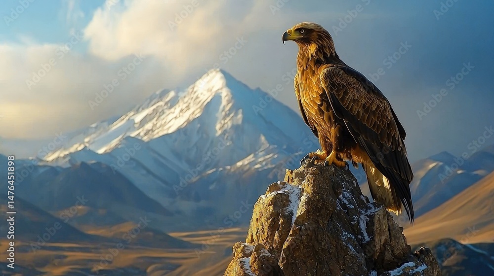 Fototapeta premium Majestic bird perched on a mountain peak.