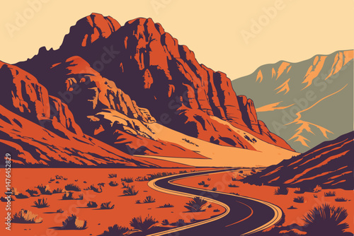 72 Stunning mountain range,winding road through arid desert landscape,dramatic rocky terrain,vibrant colors,dramatic lighting,hyper-realistic,detailed scenery,cinematic composition