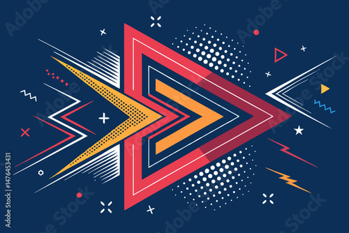 Create a bold, asymmetric abstract vector artwork featuring harsh, contrasting shapes and vibrant colors.  The design should be visually striking and edgy.