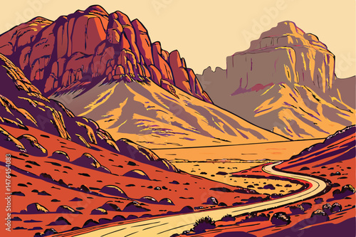 72 Stunning mountain range,winding road through arid desert landscape,dramatic rocky terrain,vibrant colors,dramatic lighting,hyper-realistic,detailed scenery,cinematic composition