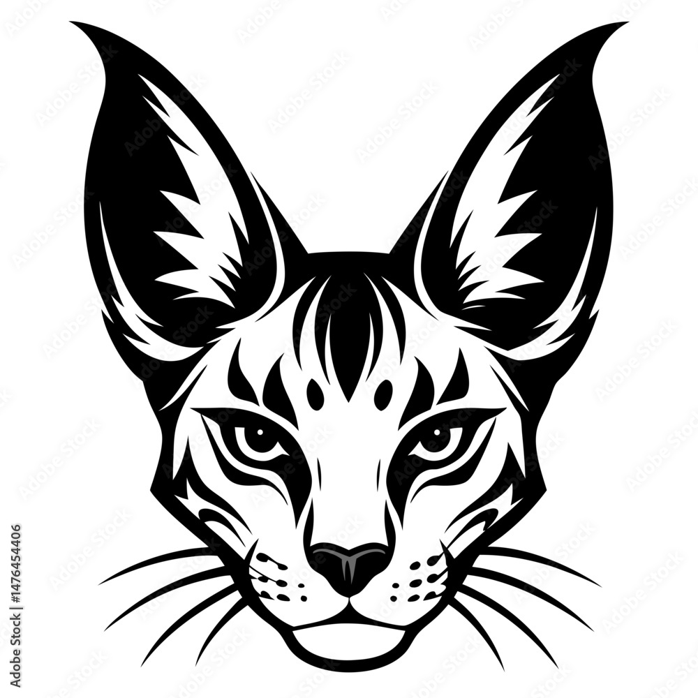 Serval head silhouette vector black on white background Serval head silhouette vector black on white background