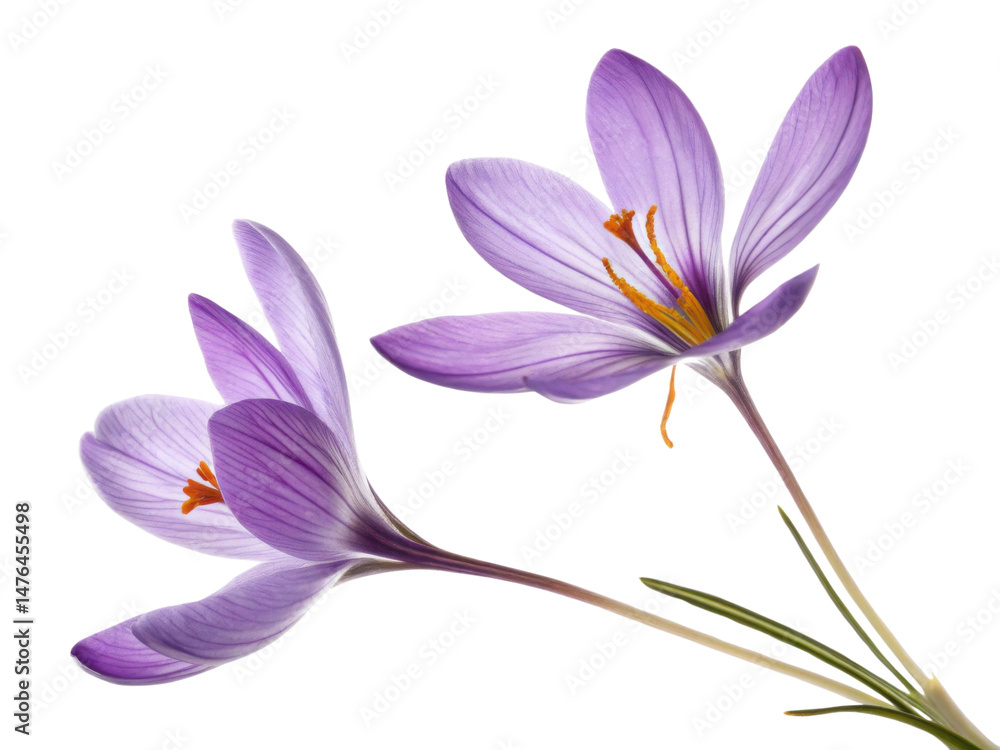 Fototapeta premium Saffron flower blooms gracefully with delicate purple petals showcasing vibrant orange stamens, symbolizing beauty and elegance in nature