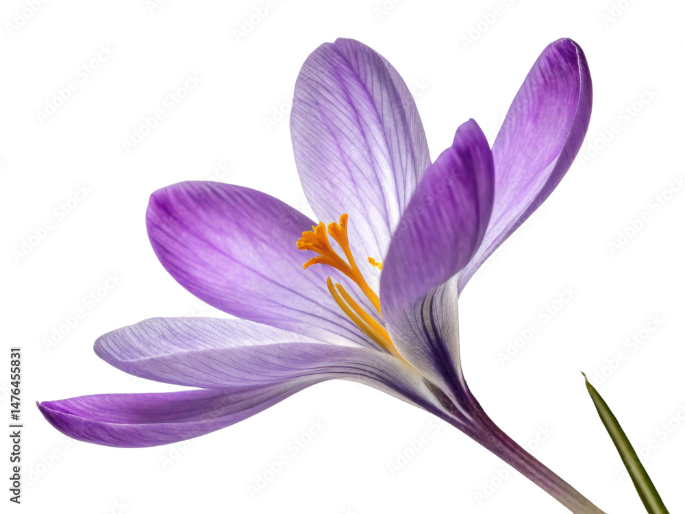 Naklejka premium Beautiful saffron flower blooms with delicate purple petals and vibrant orange stamens, showcasing nature elegance and charm