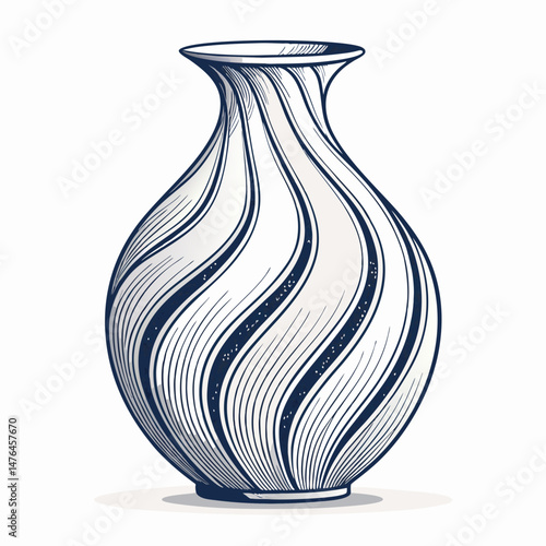 Create a bold-stroked vector illustration of a ceramic vase with a simple, elegant 'O' design.  Ensure clean lines and high resolution.
