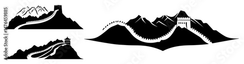 great wall of china silhouettes with mountains