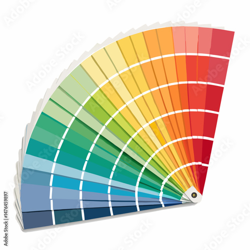 Create a vector illustration of a bold, colorful swatch fan deck, emphasizing thick strokes and vibrant hues.  Include realistic folds and shadows.