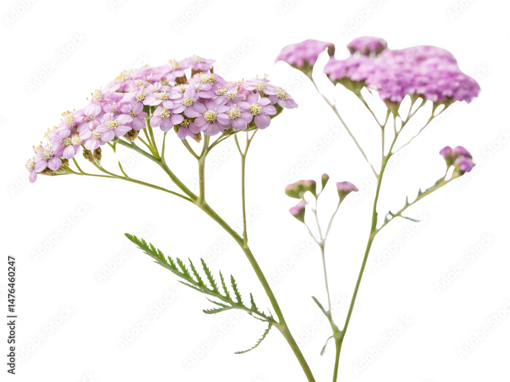 Naklejka premium Yarrow flowers bloom gracefully with delicate pink petals and intricate green foliage, creating serene and enchanting display