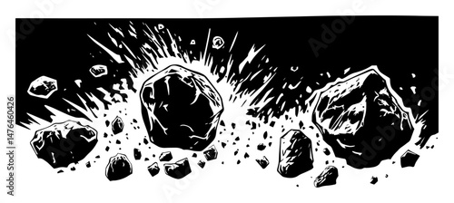 exploding rocks and debris flying outward