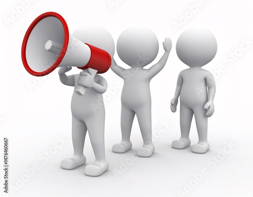 3d humen loudspeaker megaphone character white speaking