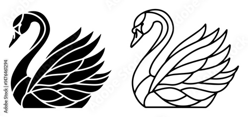 elegant swan logo variations with stylized feathers silhouette vector shape